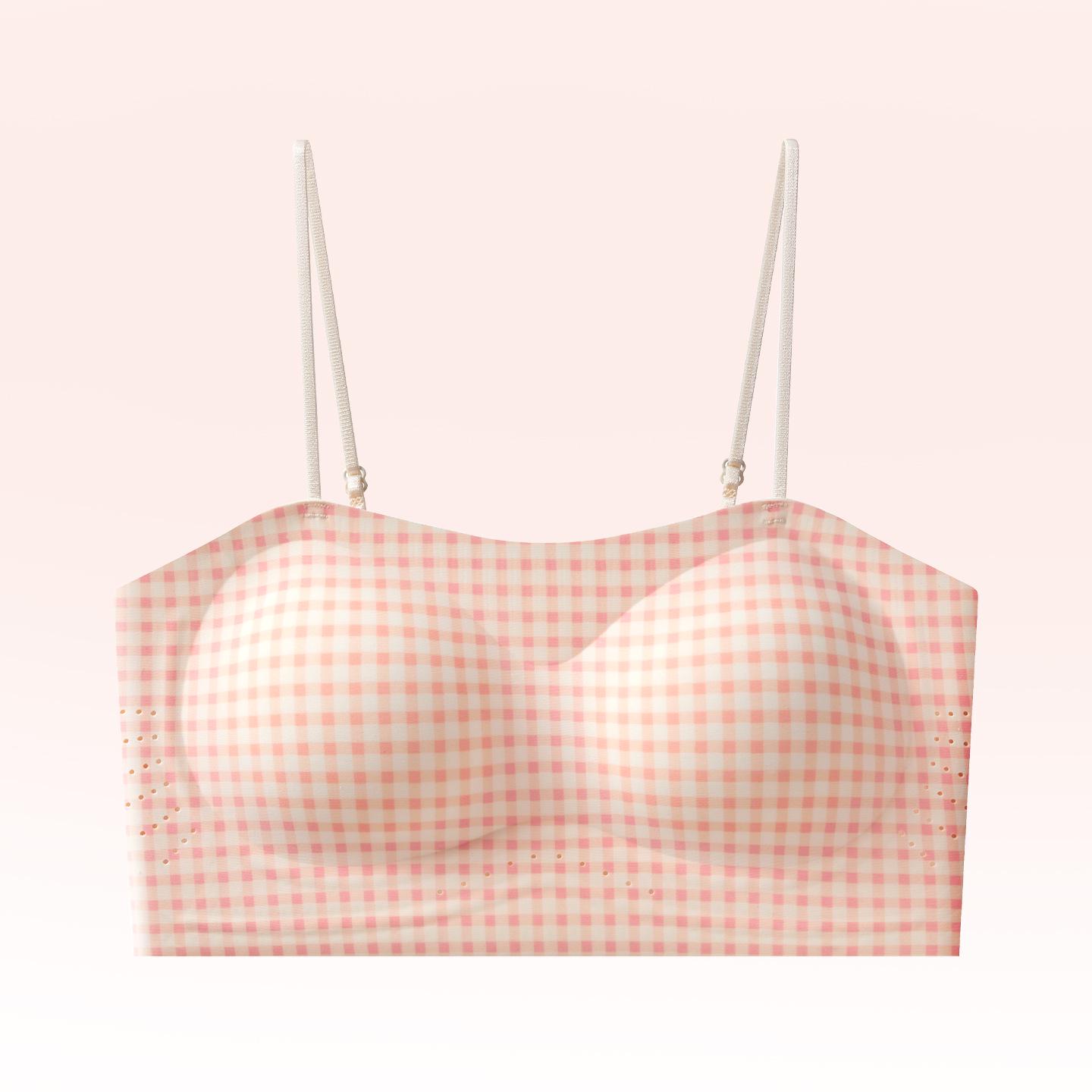 Floral Seamless Push-Up Bandeau Bra for Enhanced Bust, Anti-Sagging, Wireless Comfort for Women. Thin Cup L