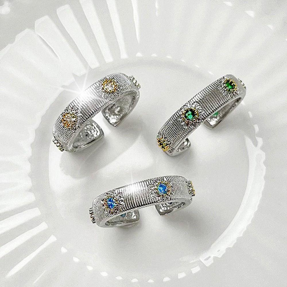 

Retro Open Finger Ring Fashion Gemstone Ring Luxury Italian Brushed Ring Women