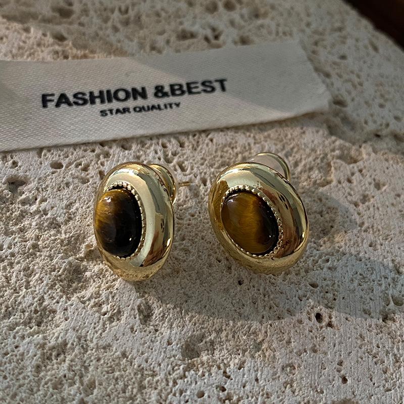 Geometriske ovale øredobber med stift, vridd kantdesign, premium følelse øredobber, middelalderske vintage franske retro øredobber