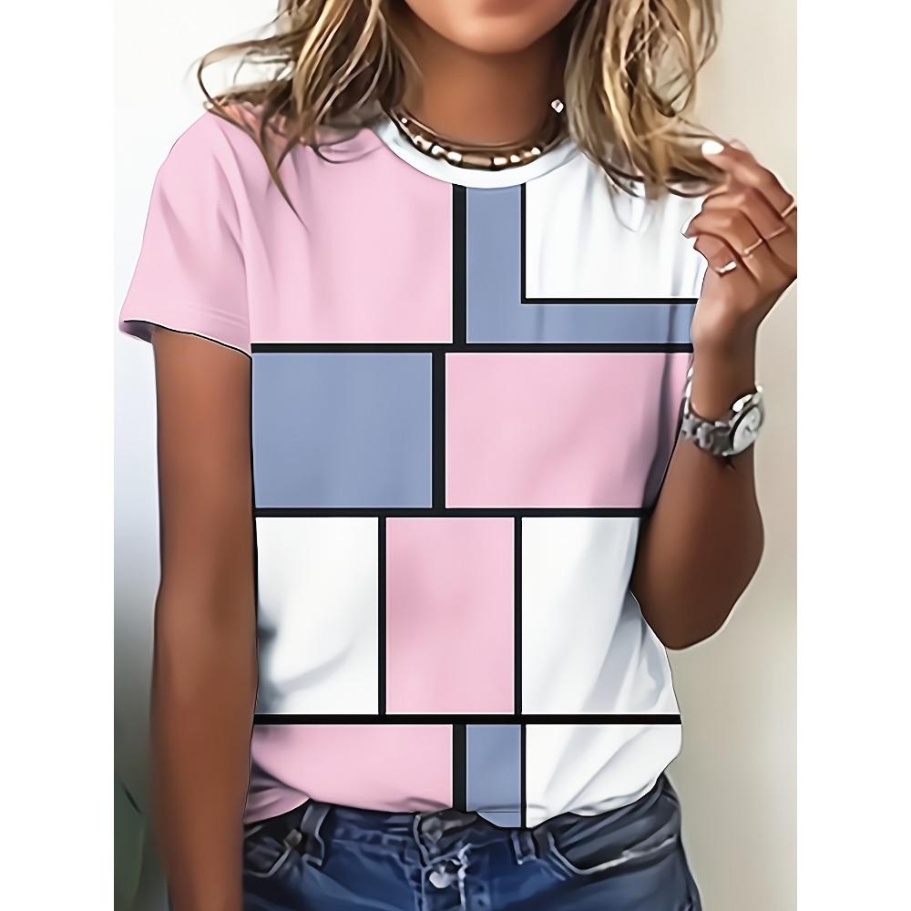 Summer geometric pattern printed casual short sleeved T-shirt 2XS