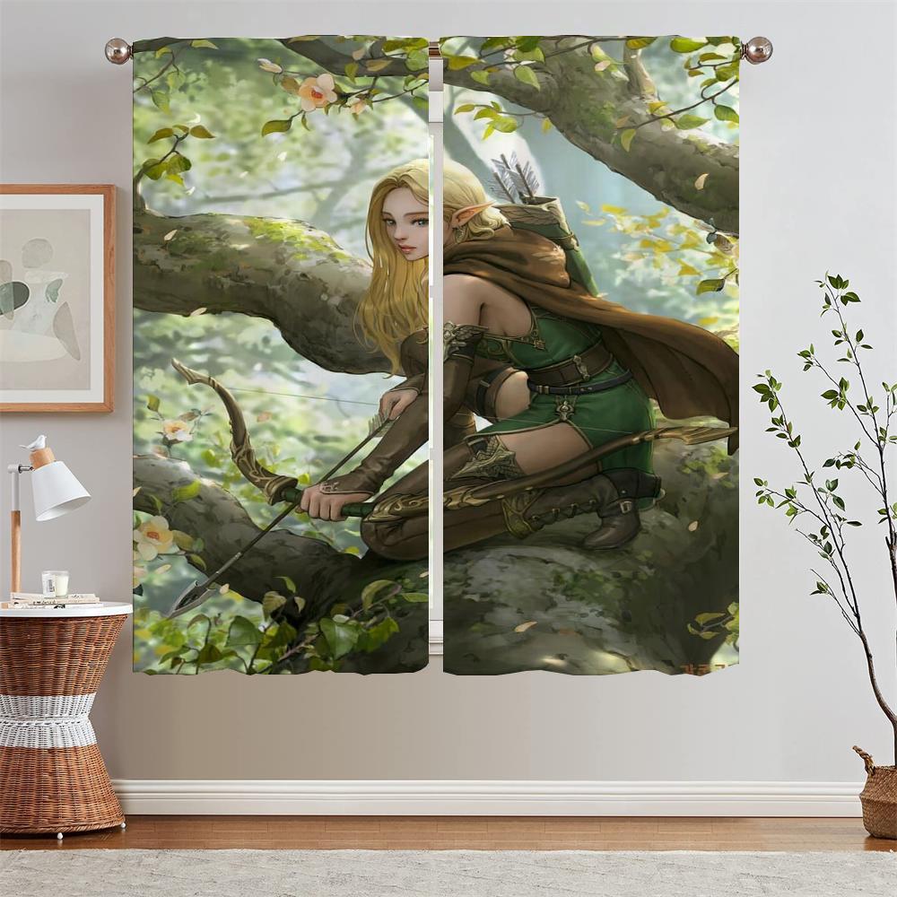 Female Elf Bedroom Curtains 2 Pieces Short Window Curtains for Living Room Partition Curtain Rods Curls Blinds Tentacles Blind