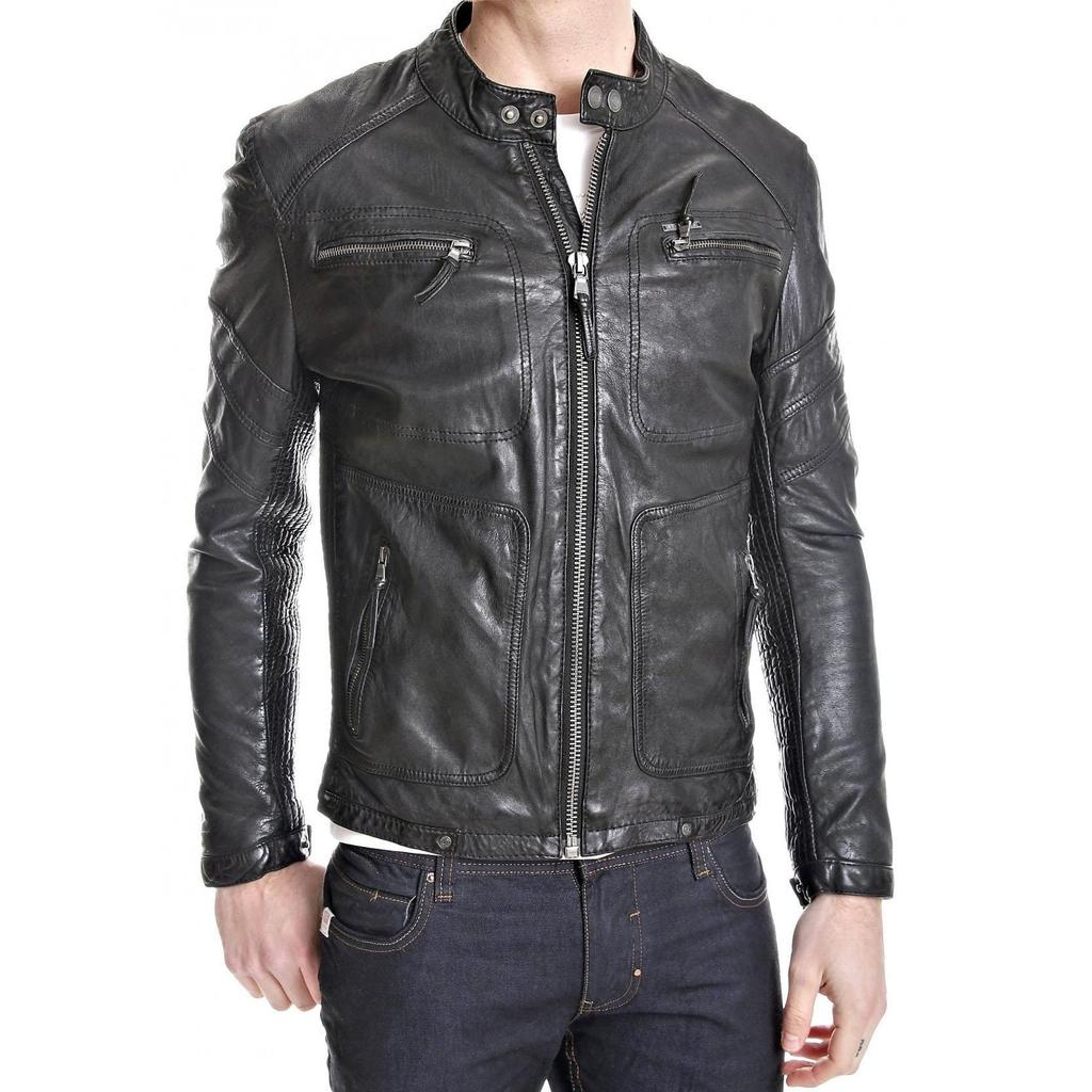 SKINOUTFIT Men's Genuine Lambskin Black Leather Jacket Stylish Motorcycle Bomber Biker Outerwear MJ 177