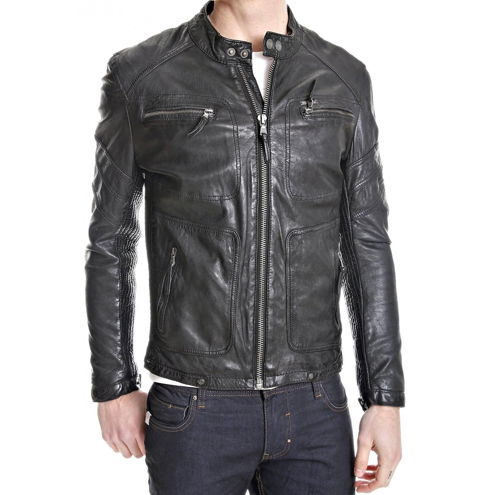 

SkinOutfit Men s Genuine Lambskin Black Leather Jacket Stylish Motorcycle Bomber Biker Outerwear MJ 177 S чорний