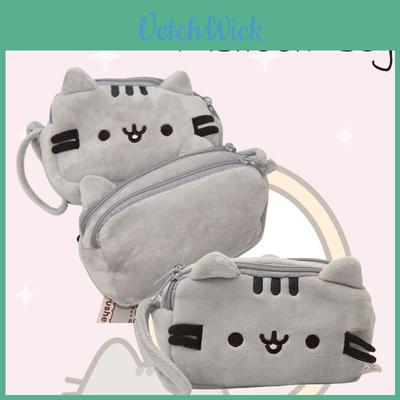 Cute Plump Grey Cat Plush Makeup Bag For Girls Cosmetic Organizer Pouch