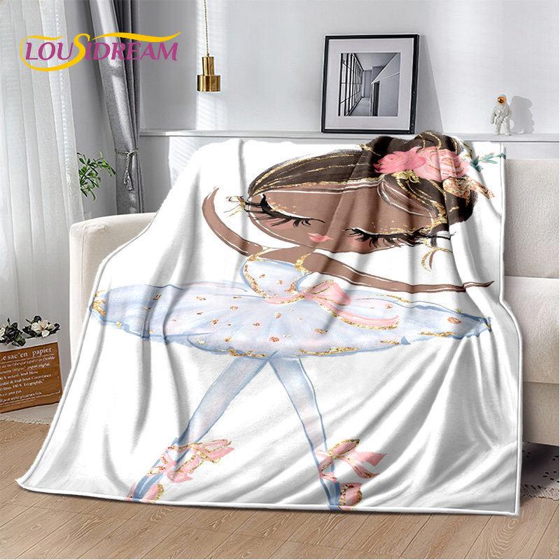 Süße Ballett-Mädchen-Ballerina-Cartoon-weiche Plüschdecke, Flanelldecke, Überwurfdecke für Wohnzimmer, Schlafzimmer, Bett, Sofa, Picknick, Kinder