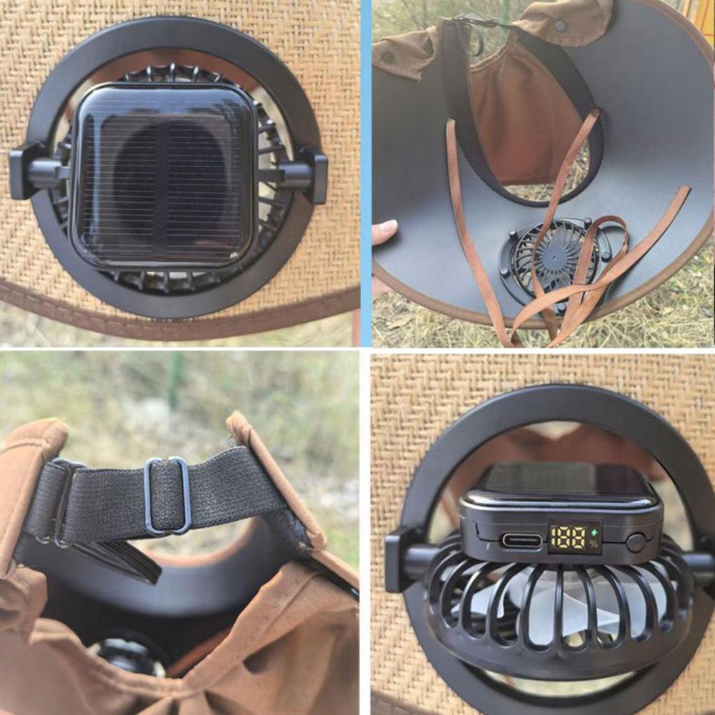 Solar Powered Ventilation Cap Straw Woven Hat Solar-powered Visor Hat with Dual Fans for Outdoor Activities Wide Brim for Beach