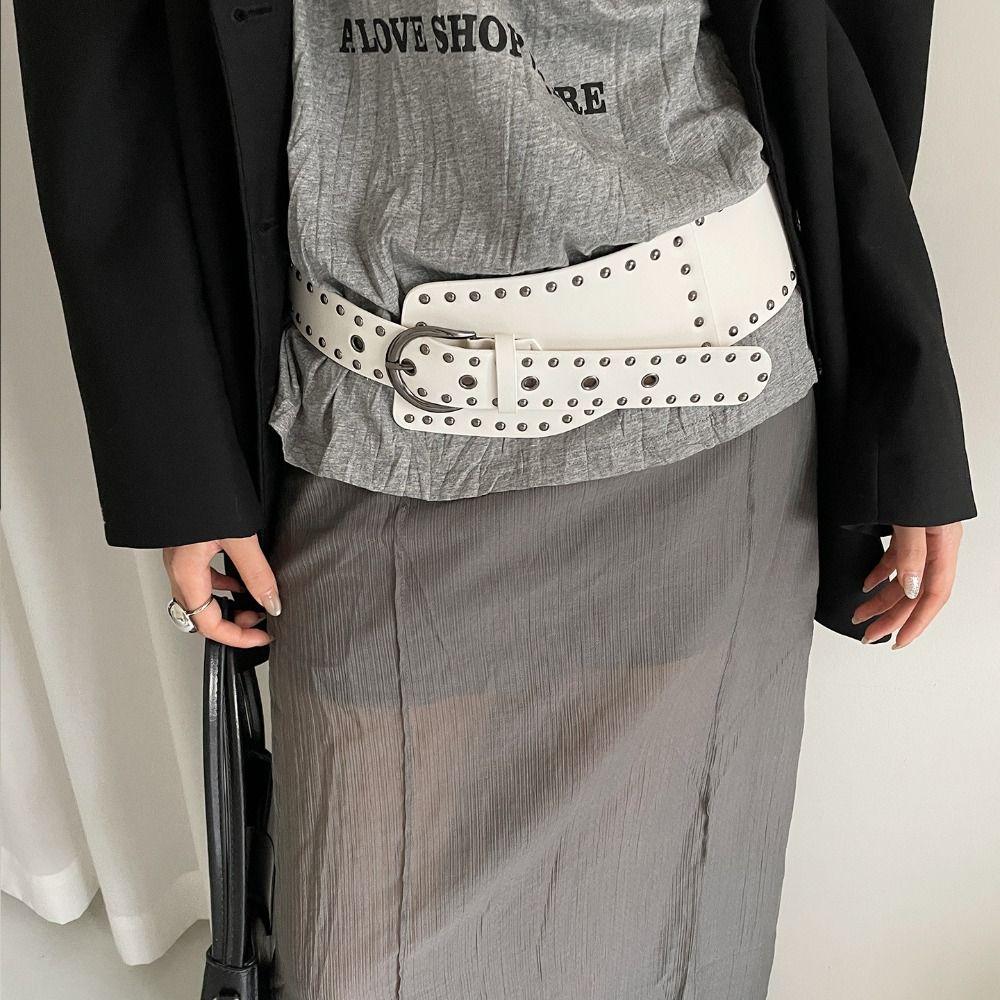Punk Style Wide Women's Belt Designer Dress Jeans Belt Heavy-Duty Rivet Waist Belt  Streetwear