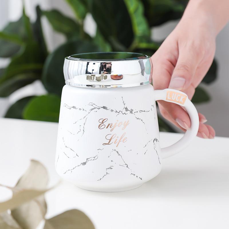 New Creative Mirror Cup, Mirror Cover Office Handle Ceramic Water Cup Activity Gift Mug with Lid