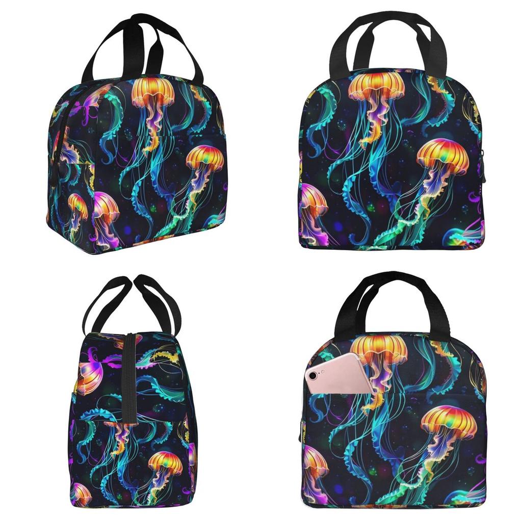 Psychedelic Bioluminescent Trippy Jellyfish Insulated Lunch Bag for Women Office Cooler Thermal Food Box Tote Lunch Boxes
