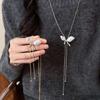 Custom Rhinestone Butterfly Pearl Necklace - Chic and Elegant Sweater Chain