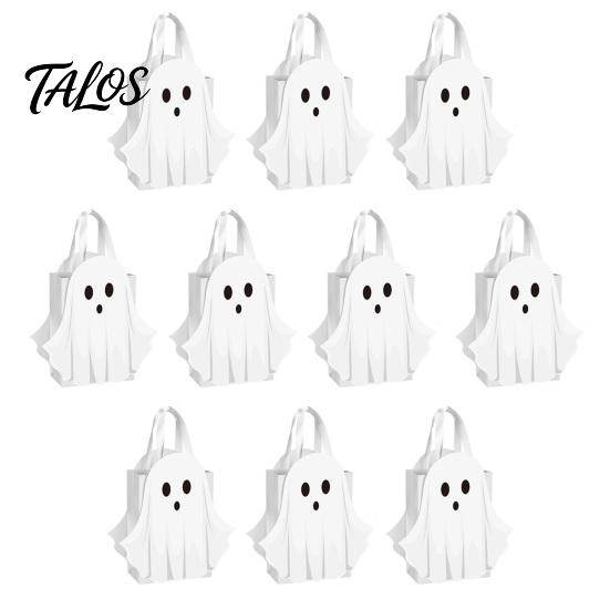 Small Gift Sacks for Classroom Prizes Halloween Ghost Cardboard Bag, Cute Candy Goodie Bags Foldable Trick or Treat Totes with Handle Birthday, Party