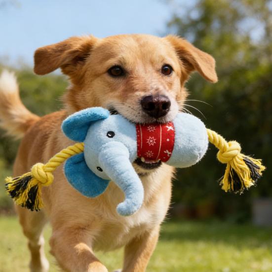 Stuffed Elephant Dog Toy with Rope Arm Squeaky Plush Animal Dog Chew Toy Interactive Tug-of-War Toy for Dogs Teeth Cleaning Puppy Teething