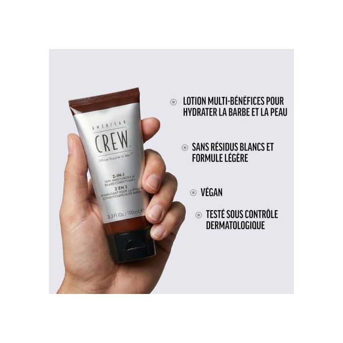 Hydratant peau &amp; soin barbe - AMERICAN CREW - 2-en-1 100 ml - Formule légère - Non comédogène - Sans résidu blanc