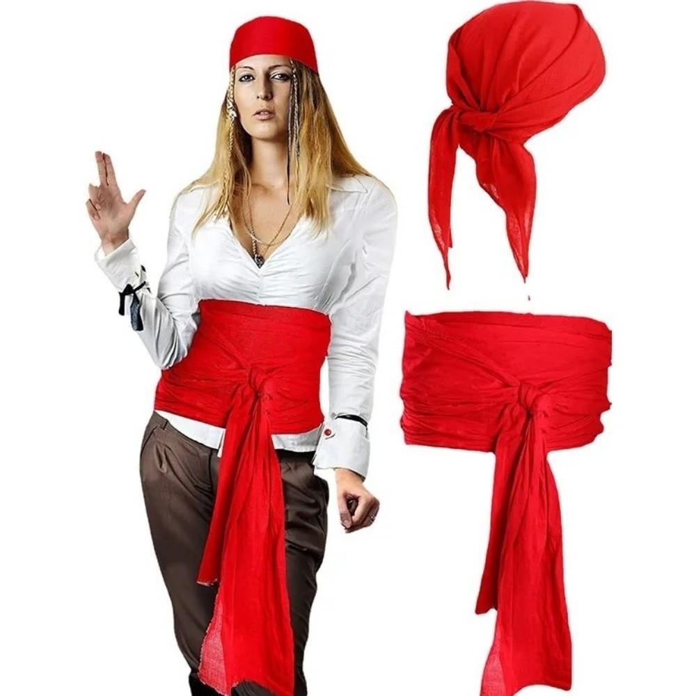 Solid Color Pirate Headband Waist Belt Head Wrap Cosplay Costume Retro Halloween Scarf Belt  Men