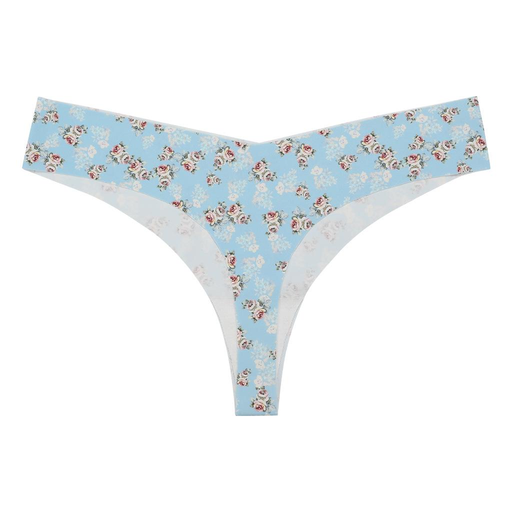 

Printed large size seamless antibacterial T-panties breathable ice silk briefs skin-friendly nude fitness European and American underwear women XL