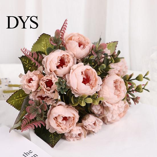 Fake Flowers Simulation Flower High Ornamental Realistic Bouquet 9 Artificial Heads Peony for Wedding