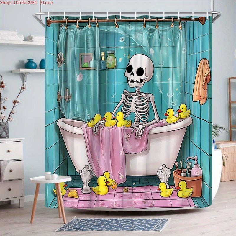 A Single Whimsical Shower Curtain Featuring - With Hooks Waterproof Mildew Proof Easy Install Washable