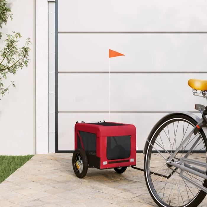 VidaXL Remorque de vélo pour chien rouge et noir tissu oxford et fer 93908