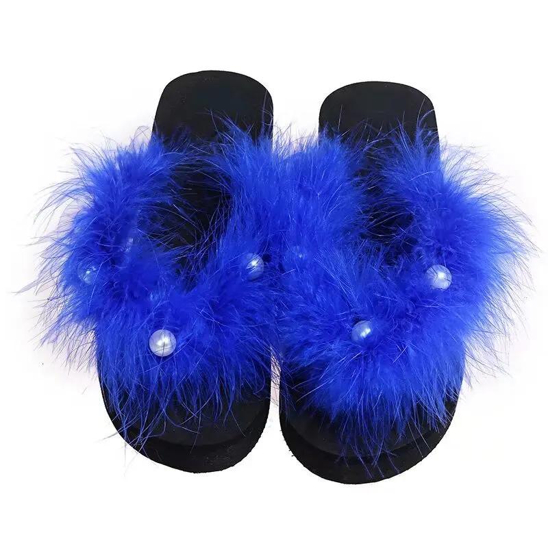 Fashion Outdoor Faux Fur Slippers Cool Slides Furry Sandals 2025 Women Sexy Fur Flip Flops Girl Platform Shoes Summer Thick Sole Shoes
