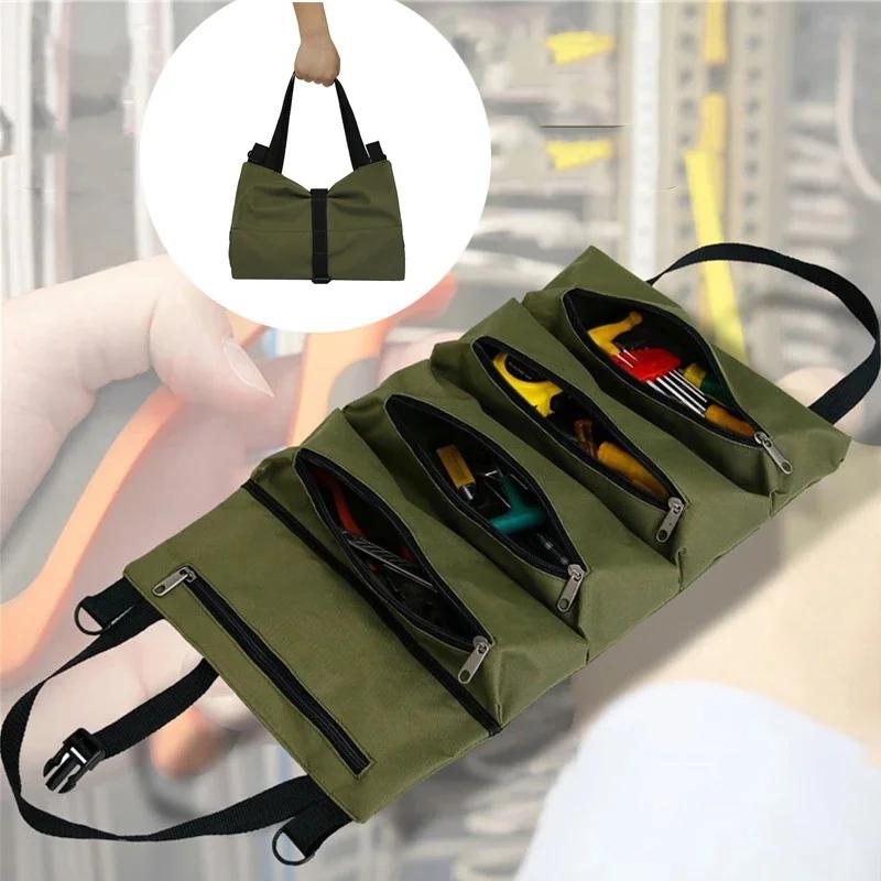 Professional Multi Pocket Tool Bag Heavy Duty Roll Up Organizer Pouch Portable for Electrician Carpenter Hardware DIY Tools
