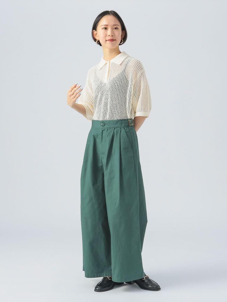 Beams Heart Pants with Side Size M Women's Wide-leg Belts, Green,