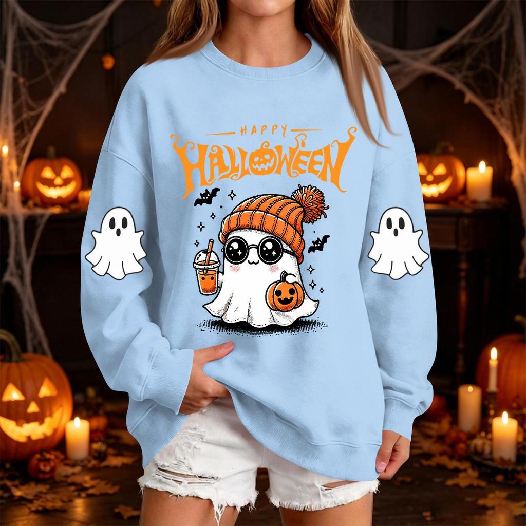 Women's Halloween Neck Sweatshirt Casual Print Pullover