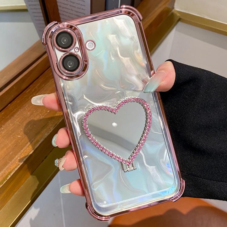 Heart-shaped Mirror Electroplated TPU + Acrylic Phone Case with Holder