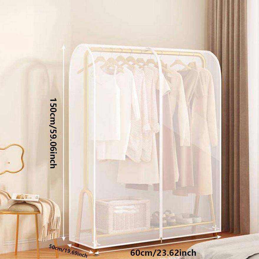 Transparent Garment Bag Organizer Closet Clothes Hanger Dustproof Protector Floor-standing Double-pole Suit Shoulder Rack Cover