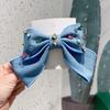 Korean Denim Bow Hair Clip with Rhinestones - Cute Princess Style Hair Accessory for Women