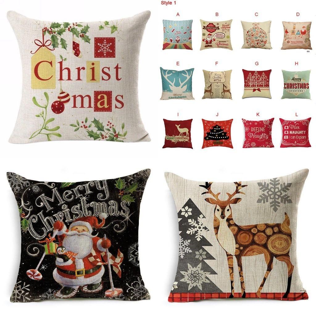 Festive Christmas Xmas Linen Cushion Cover With Elegant Single Side Printing Design
