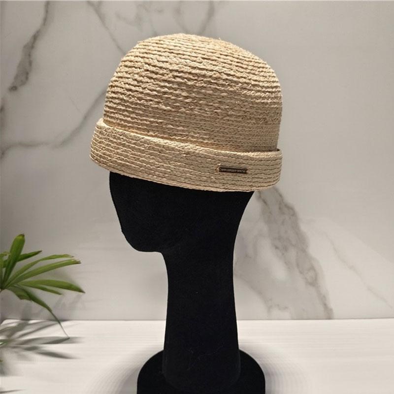 Fashion Handmade Raffia Grass Curled Edge Cap Vintage Women Landlord Cap Beanie Hats Streetwear Dome Hat Hip Hop Pillbox Hats