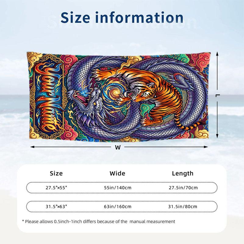 Dragon Phoenix Theme Beach Towel Personalized Custom Name & Text Soft Quick Dry Beach Towel for Swimming Travel