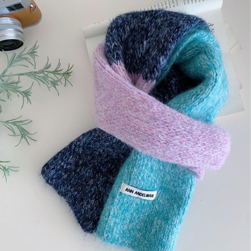 Korean version ins advanced sense color matching knitted scarf women's autumn and winter new soft waxy warm versatile couple scarf