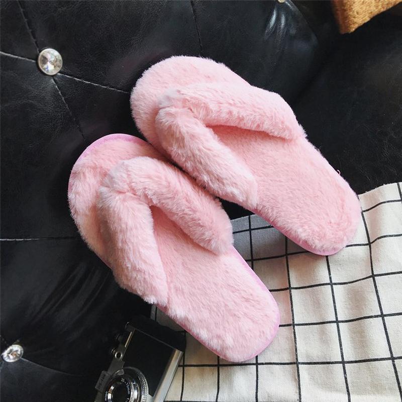 Autumn Winter Women Home Slippers Fashion Soft Furry Flats Slippers Faux Fur Women Warm Shoes Indoor Female Flip Flops WSH3747
