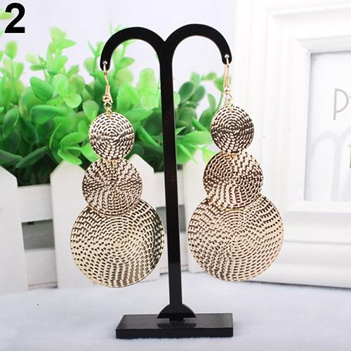 Women Fashion Exaggerated Three Layers Round Pendant Dangle Hook Earrings AVE