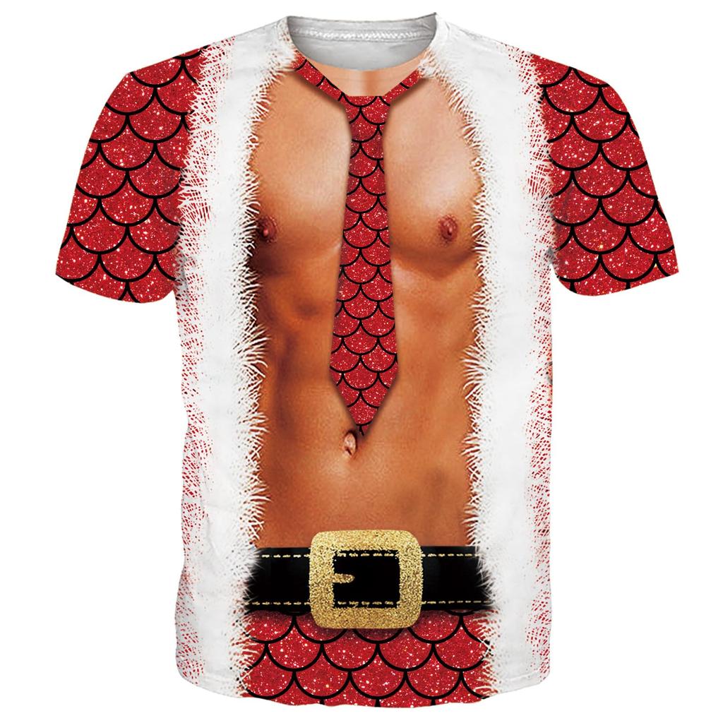 Morsom Muskel Julenisse Kostyme T-skjorter 3D-trykk Menn Kvinne T-skjorte Streetwear Oversized Harajuku Barn Topper Tees Klær