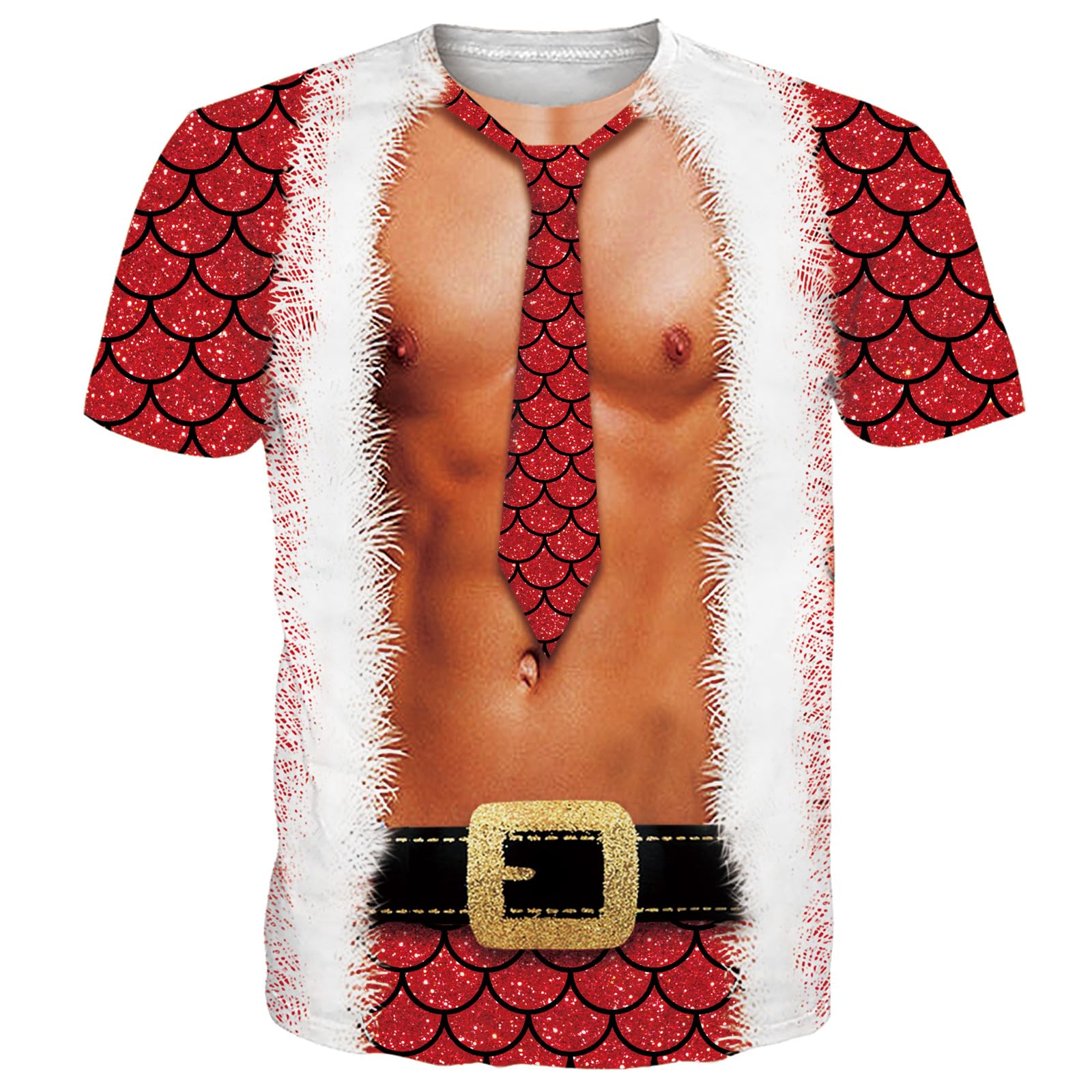 

Забавный костюм Санта-Клауса с мускулами, футболки с 3D-принтом для мужчин и женщин, уличная одежда, большие размеры, детские топы Harajuku, футболки, одежда XL