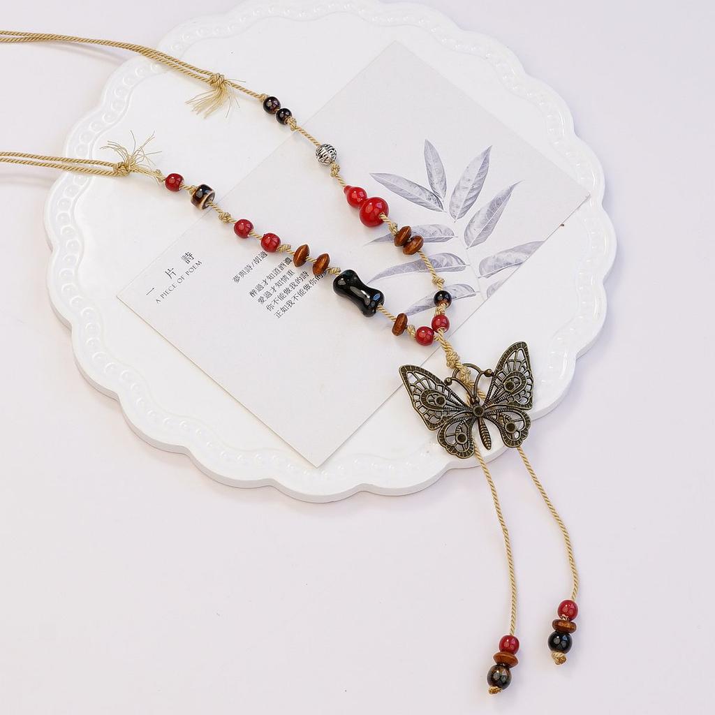 National Style Chinese Style Jingdezhen Ceramic Necklace Sweater Chain Porcelain Bead Bead Pendant Ancient Style Versatile