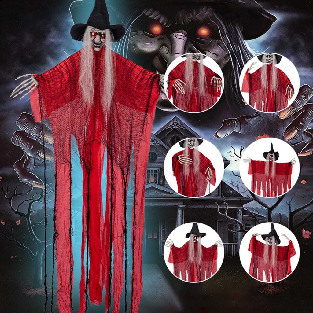 67" Light Up Witch Dector Animated Talking and Sound Activated Skeleton for Halloween Outdoor,Lawn, Yard, Patio Decor
