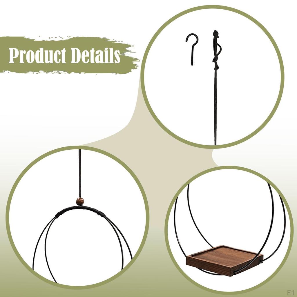 Ceiling Plant Hanger with Wood Tray Modern Hanging Planter Holder Home Decor Wall for