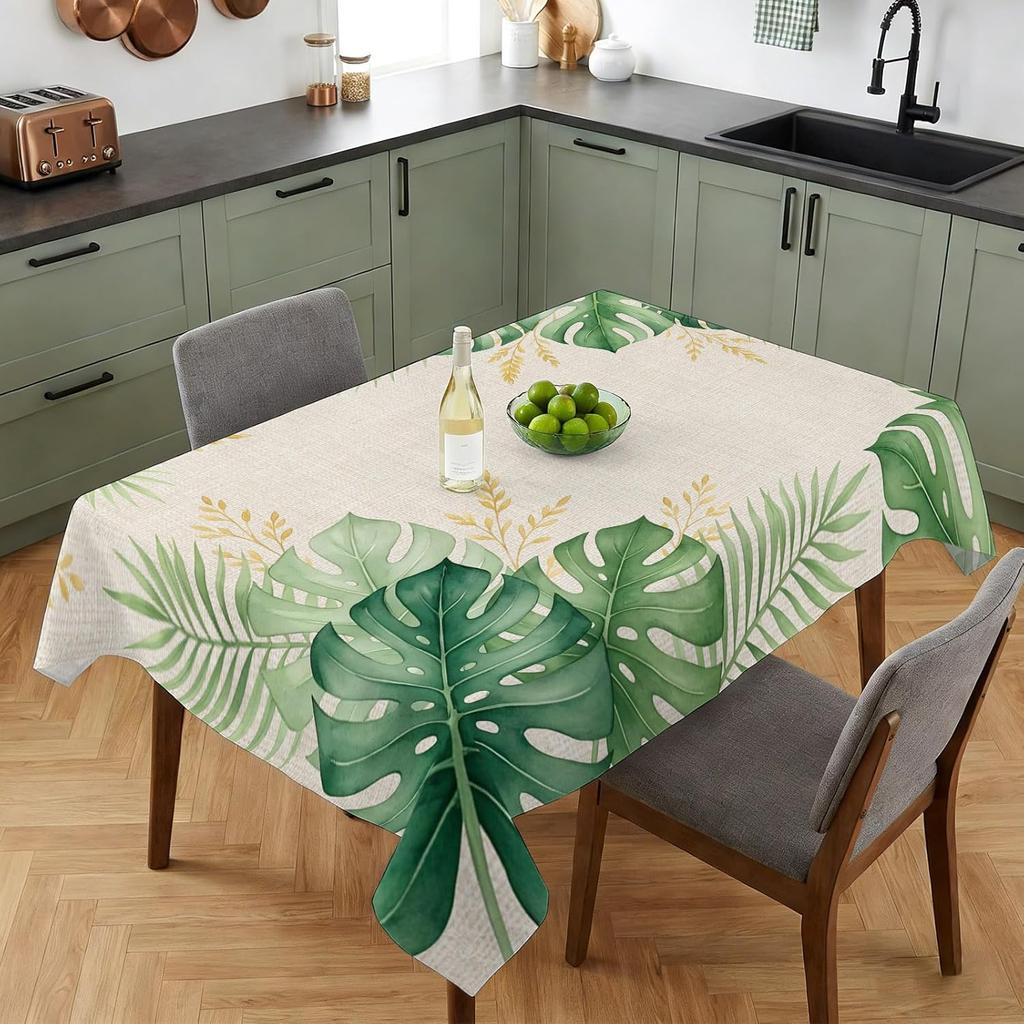Summer Green Palm Leaf Rectangle Tablecloth for Table Decor Reusable Kitchen Dining Tablecloth Wedding Party Decorations