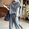 Women's Korean Style Summer Hooded Short-Sleeve Sweater and Casual Harem Pants Two-Piece Set