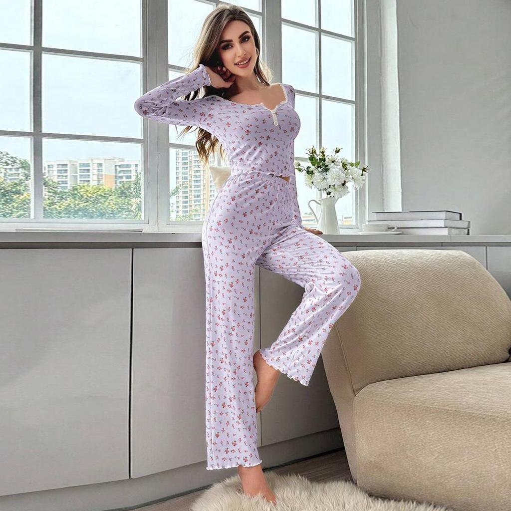 European & American Style Autumn/Winter Sexy Casual Long Sleeve Pajama Set for Women