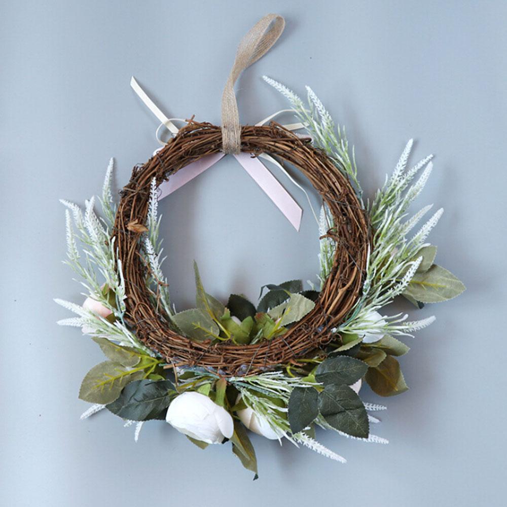 Artificial Rose Wreath 12.6in Front Door Floral Wreath with Leaves for Spring Wedding Wall Window Indoor Outdoor Home