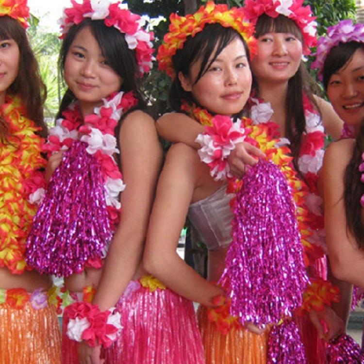 Hawaiian Luaus Hulas Grass Skirt with Large Flower Costume Set for Halloween Dances Party Decorations Hawaiian Costume