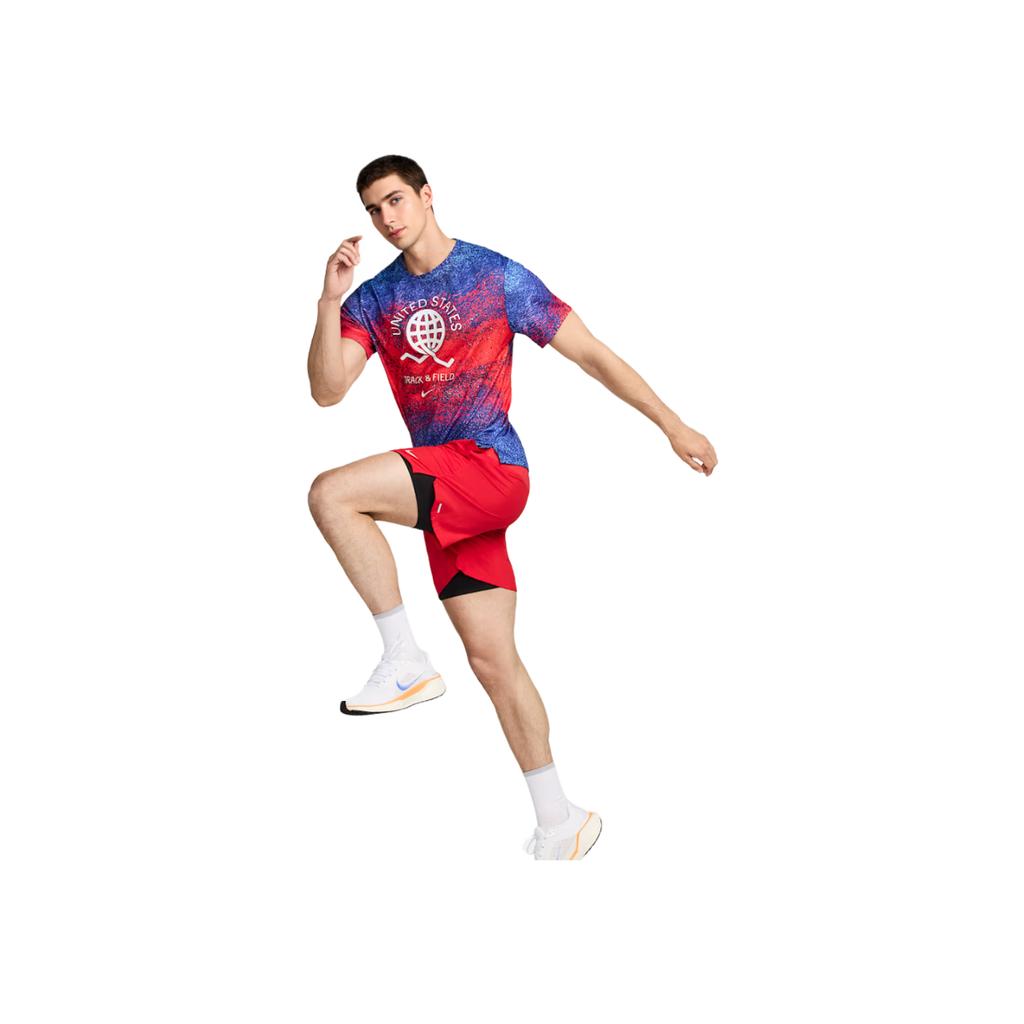 Nike Dri-FIT Short-Sleeve Running Top With Front Print Men Tops Bright-Red FJ3411-635