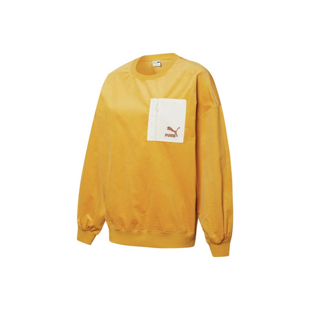 Puma Cord Crewneck Sweatshirt With Contrast Pocket Women Tops Gold 534753-37