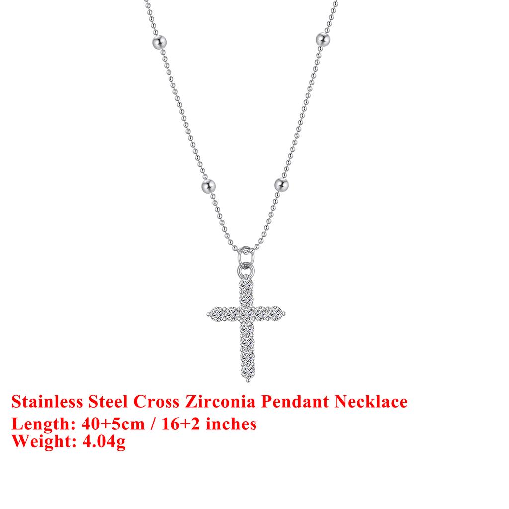 EFFIE QUEEN Stainless Steel 18k Gold Cross Zirconia Pendant Necklace Religious Jewelry for Women, Men Anniversary Gift STKN04