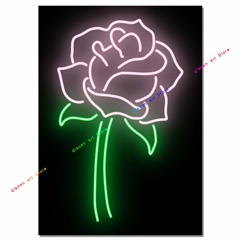 Neon Signs Sign Sign Coconut Palm Pineapple Rose Neon Effect Canvas Painting Wall Art Print Painting for Room Home Decor