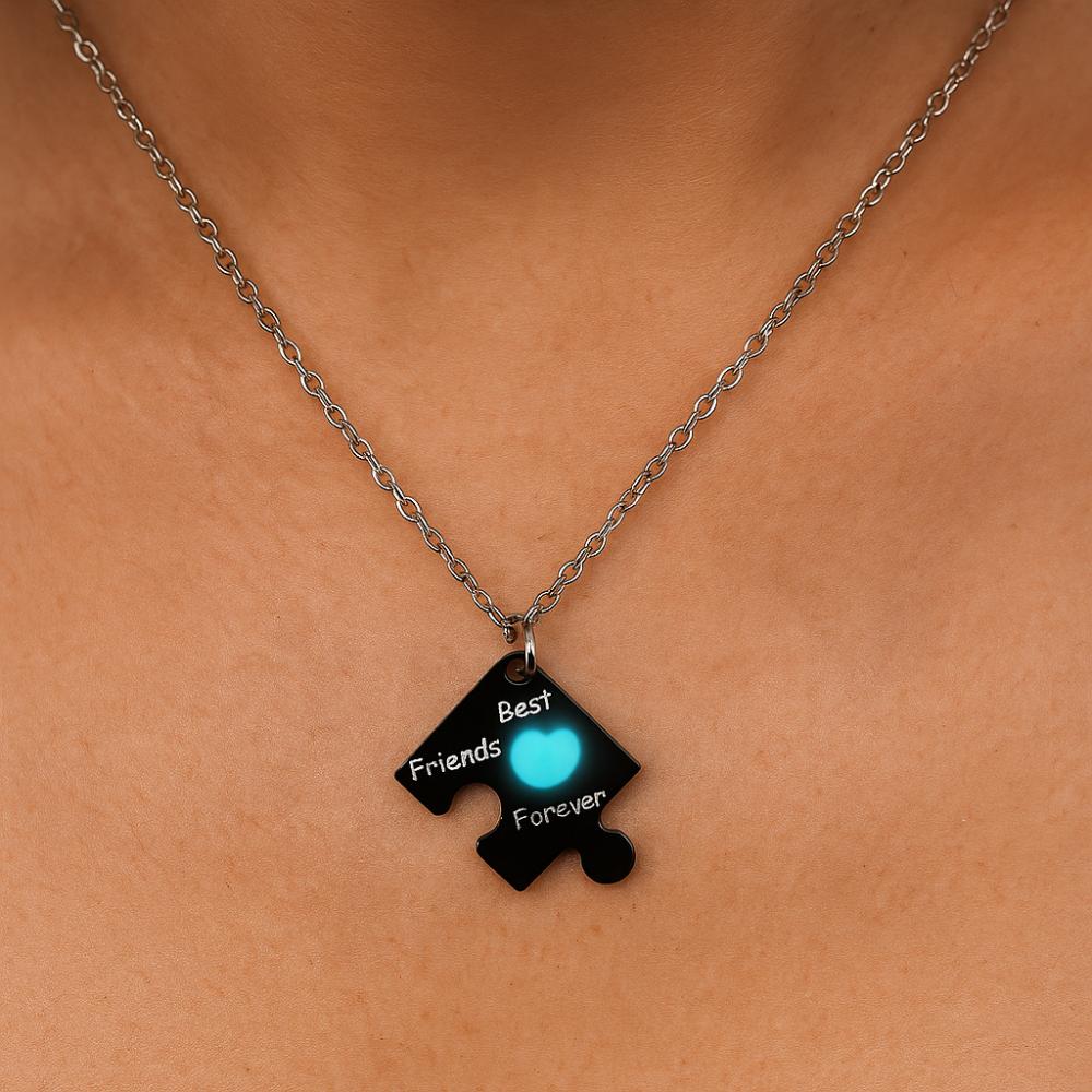 4pcs Luminous Friendship Puzzle Pendant Neck Chain Friends Forever Necklace  Birthday Gift